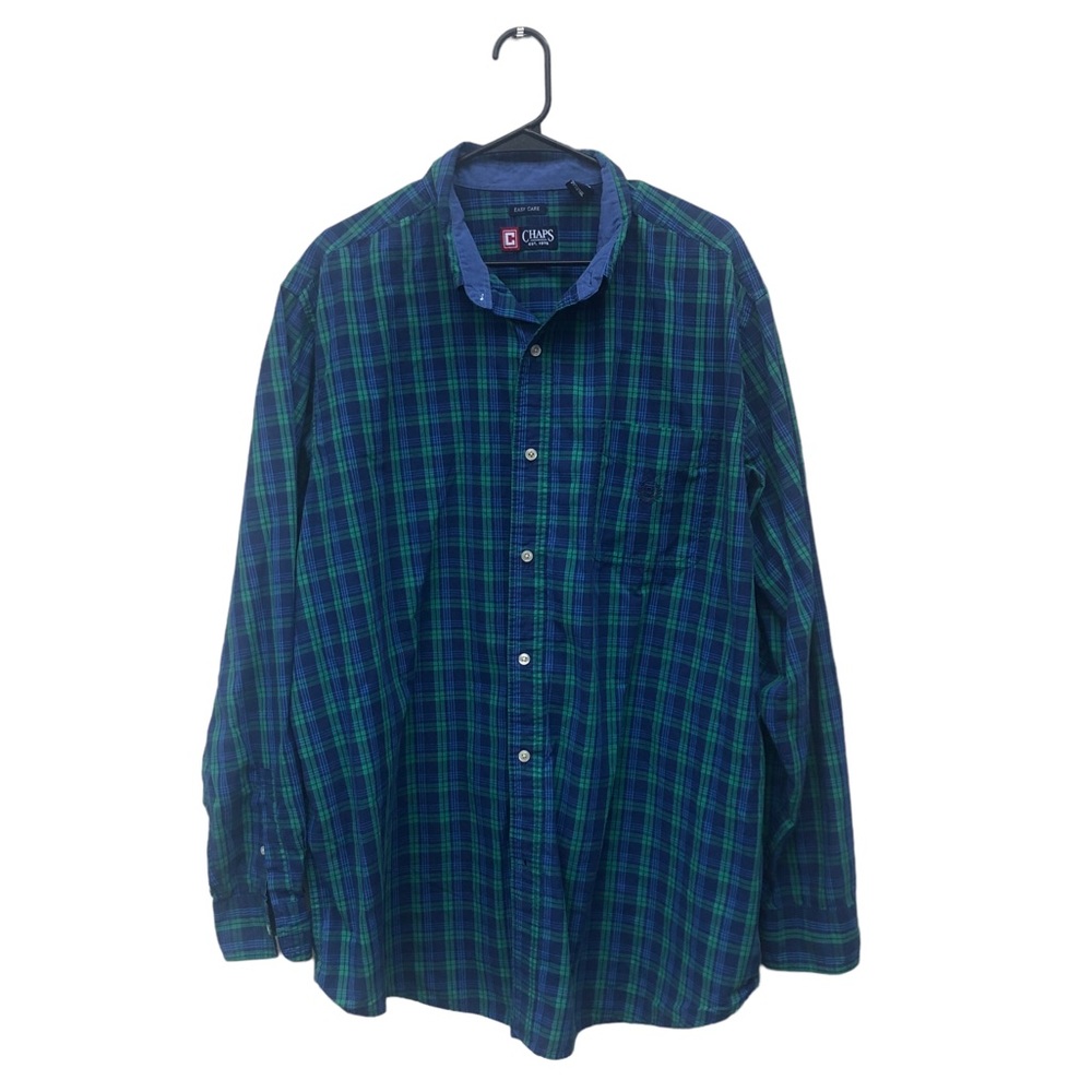 Chaps Green & Blue Plaid Button Down Oxford size 2XT - Picture 9 of 9